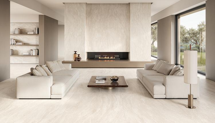 Dual Travertine | Emilceramica Gres Porcelánico Emil Dualtravertine Piedra,ladrillo Sala De Estar White Poro Aperto,white Poro Chiuso,white Roma Magna Imagen Galería | Emilceramica