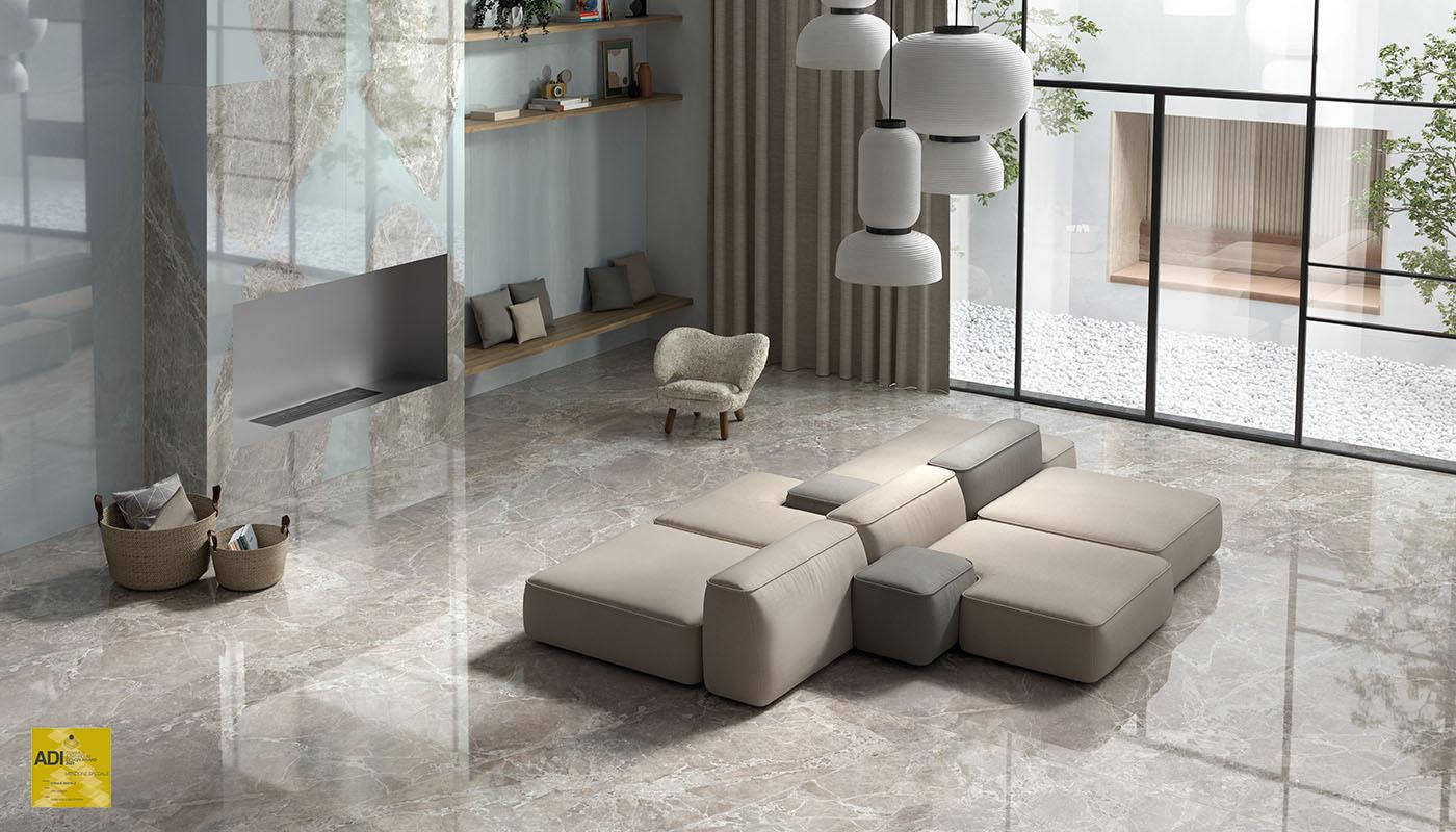 Gres Porcelánico Provenza Unique Marble Mármol Sala De Estar Moon Grey Marmo,moon Grey Decoro Ambra,resin Resina Imagen Galería | Emilceramica Gres Porcelánico Provenza Unique Marble Mármol Sala De Estar Moon Grey Marmo,moon Grey Decoro Ambra,resin Resina Imagen Galería | Emilceramica